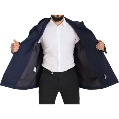 Dolce & Gabbana Blue Hooded Double Breasted Coat Jacket