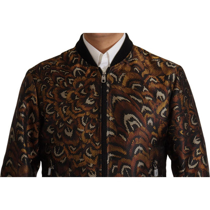 Dolce & Gabbana Brown Feather Full Zip Blouson Jacket