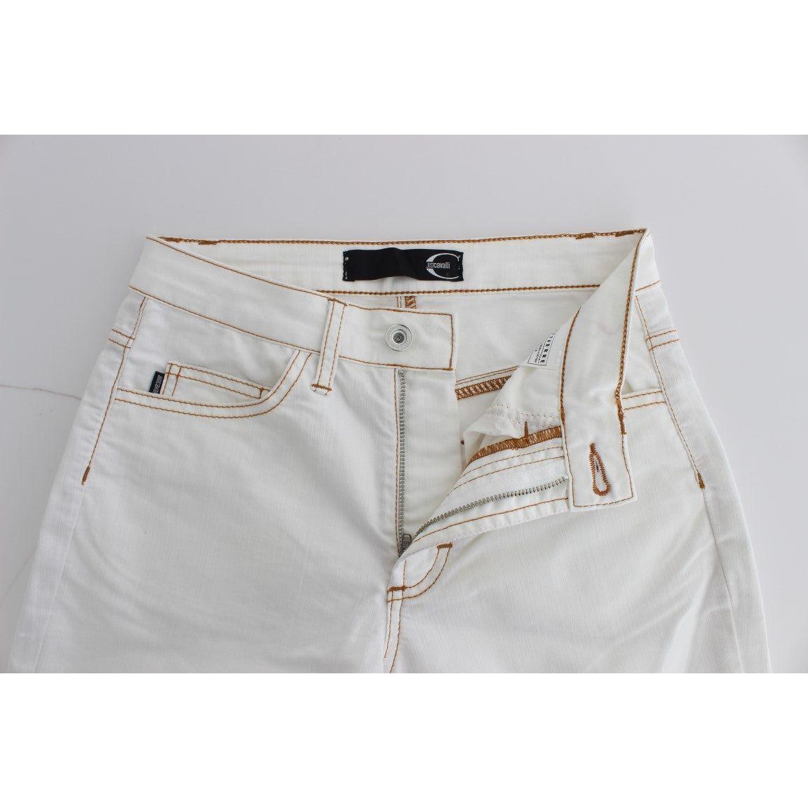 Cavalli White Cotton Blend Slim Fit Jeans