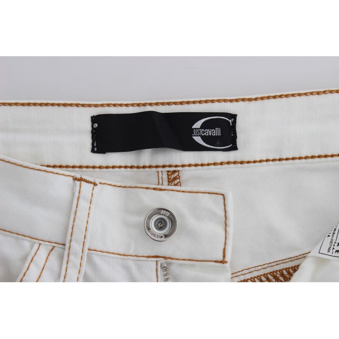 Cavalli White Cotton Blend Slim Fit Jeans