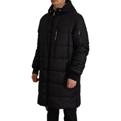 Dolce & Gabbana Black Nylon Hooded Parka Coat Winter Jacket