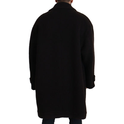 Dolce & Gabbana Black Alpaca Button Down Trench Coat Jacket