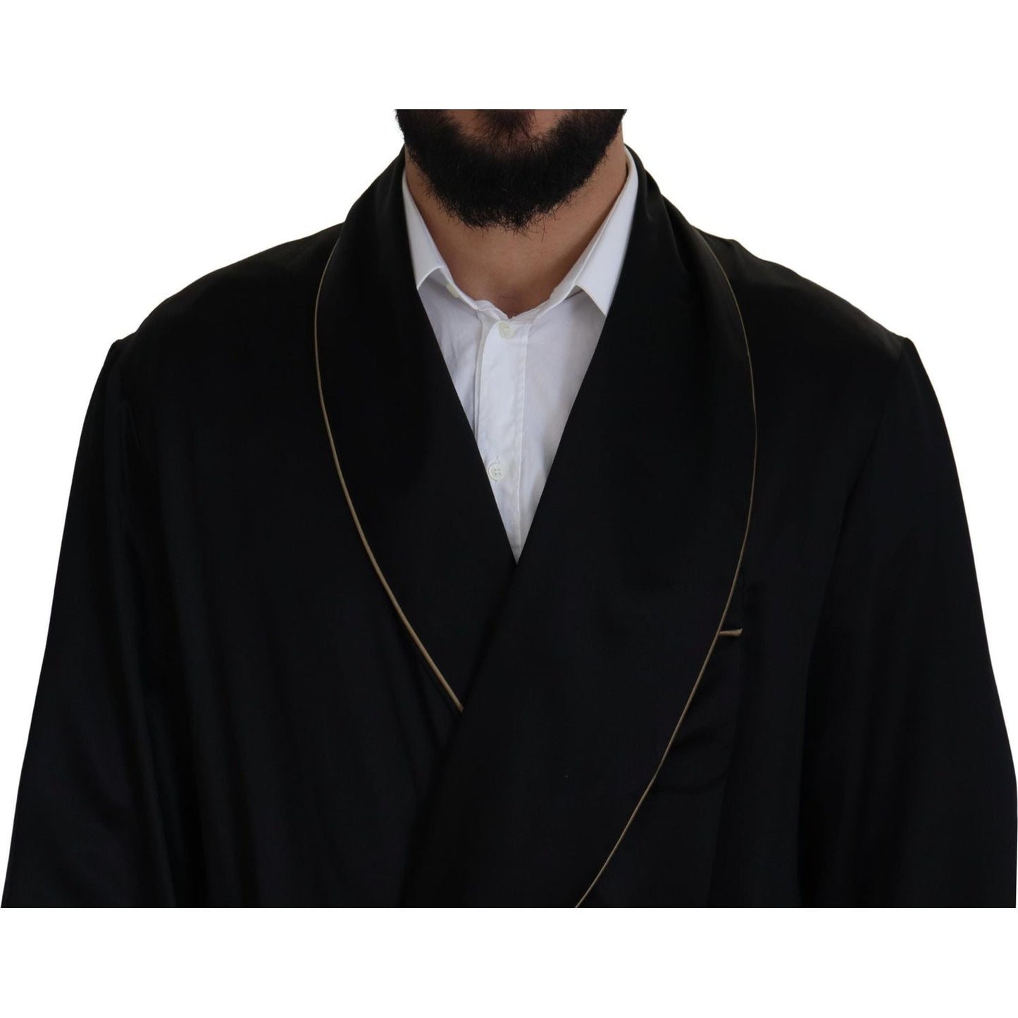 Dolce & Gabbana Black 100% Silk Robe Coat Wrap Jacket