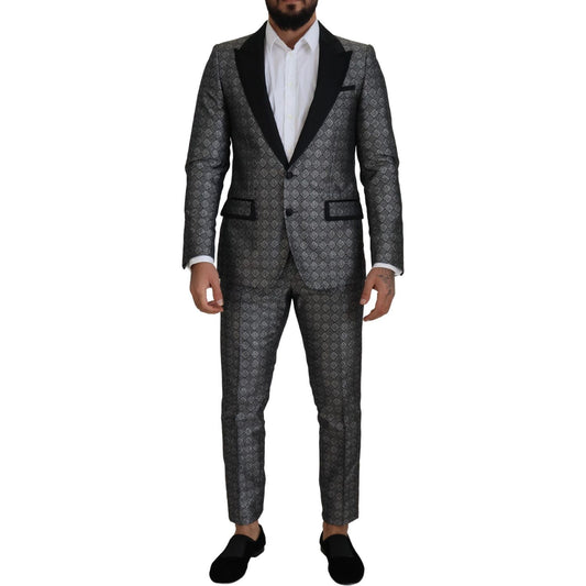 Dolce & Gabbana Elegant Silver Patterned Slim Fit Suit Dolce & Gabbana Dark Slate Gray