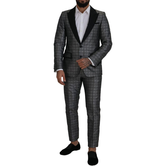 Dolce & Gabbana Elegant Silver Patterned Slim Fit Suit Dolce & Gabbana Dark Slate Gray