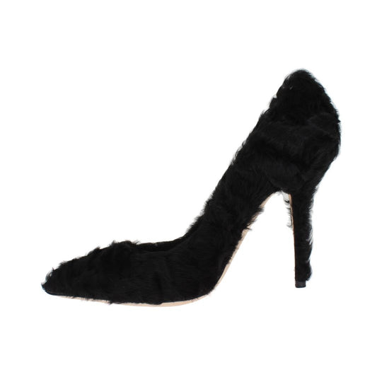 Dolce & Gabbana Black Xiangao Lamb Fur Leather Pumps