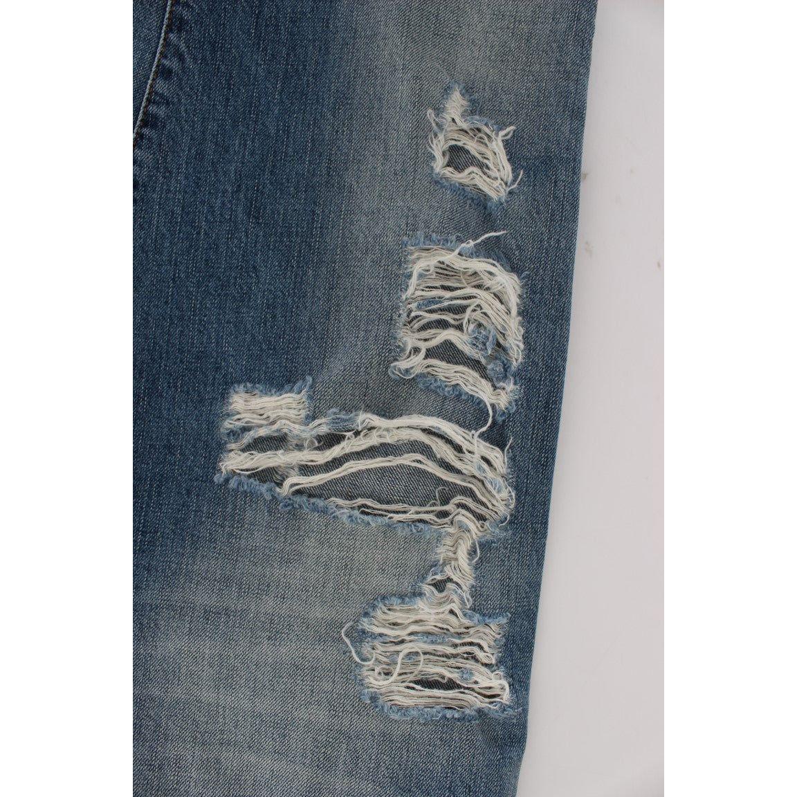 John Galliano Blue Wash Cotton Boyfriend Fit Cropped Jeans