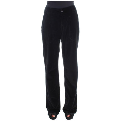 Ermanno Scervino Black Velvet Cotton Straight Legs Pants