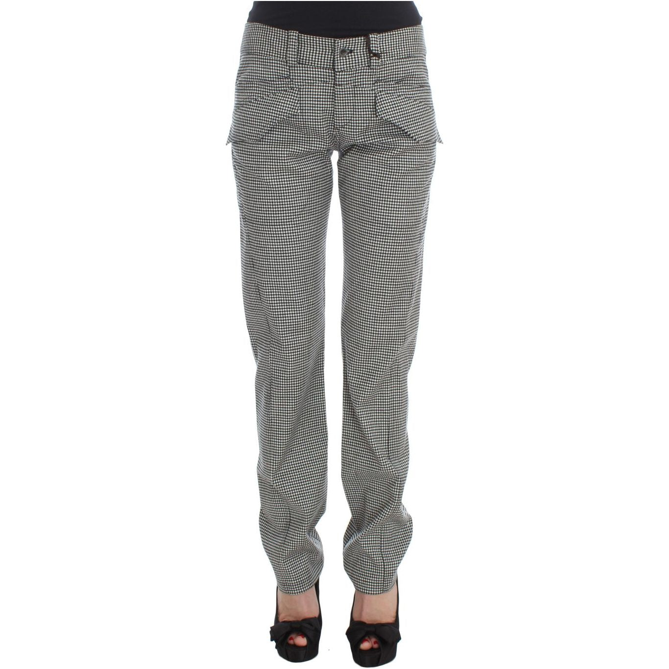 Ermanno Scervino Black White Checkered Cotton Casual Pants Jeans & Pants