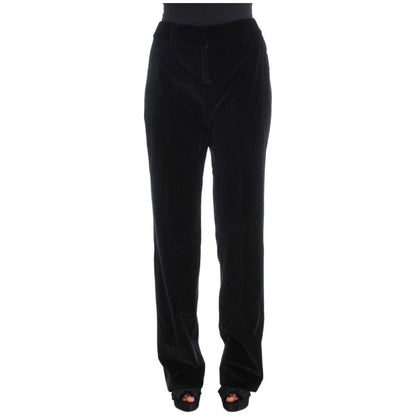 Ermanno Scervino Black Velvet Cotton Straight Legs Pants