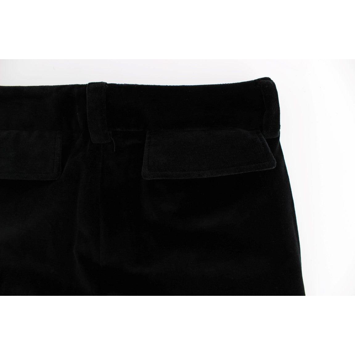Ermanno Scervino Black Velvet Cotton Straight Legs Pants