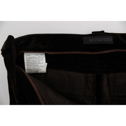 Ermanno Scervino Brown Cotton Velvet Zippers Slim Fit Pants