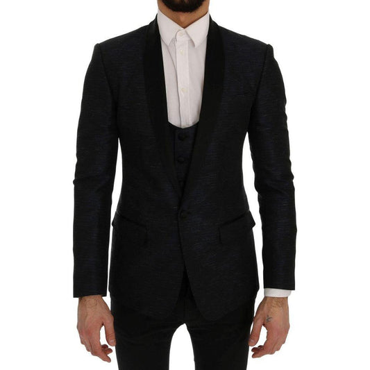 Dolce & Gabbana Elegant Blue & Black Slim Fit Suit Ensemble Dolce & Gabbana Dark Gray