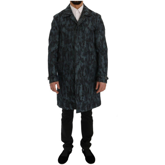 Dolce & Gabbana Blue Camouflage Trench Coat Elegance Coats & Jackets Dolce & Gabbana Black