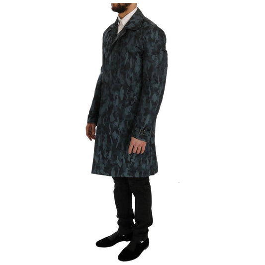 Dolce & Gabbana Blue Camouflage Trench Coat Elegance Coats & Jackets Dolce & Gabbana Black