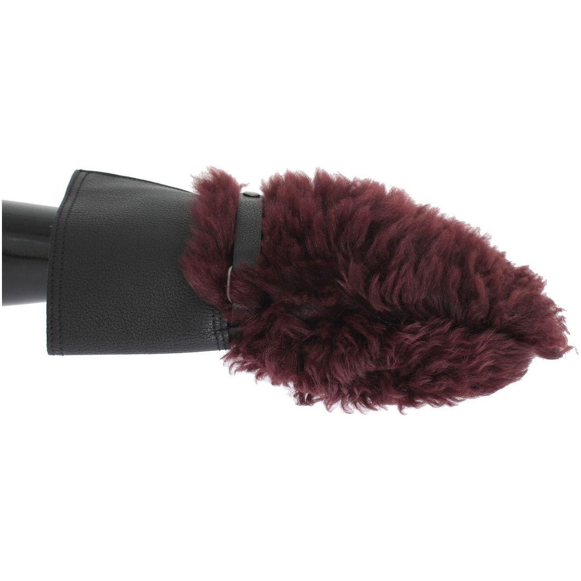 Dolce & Gabbana Black Leather Bordeaux Shearling Gloves