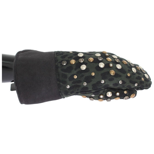 Dolce & Gabbana Elegant Studded Gray Wool Shearling Gloves Dolce & Gabbana Dark Slate Gray