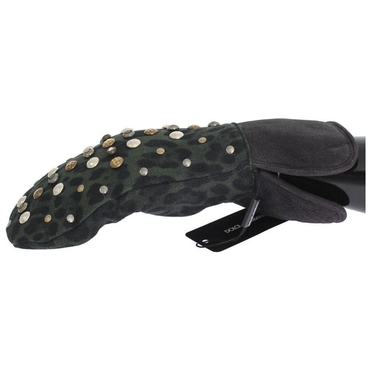 Dolce & Gabbana Elegant Studded Gray Wool Shearling Gloves Dolce & Gabbana Dark Slate Gray