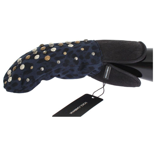 Dolce & Gabbana Chic Gray Wool & Shearling Gloves with Studded Details Dolce & Gabbana Dark Slate Gray