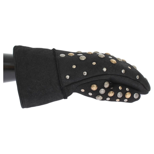 Dolce & Gabbana Elegant Studded Gray Wool Gloves Dolce & Gabbana Dark Slate Gray