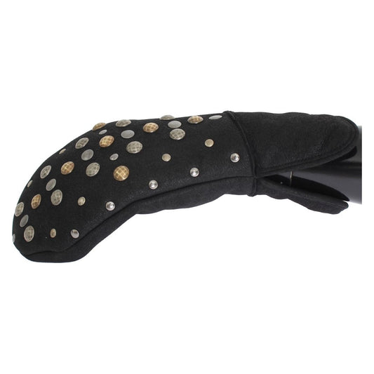 Dolce & Gabbana Elegant Studded Gray Wool Gloves Dolce & Gabbana Dark Slate Gray