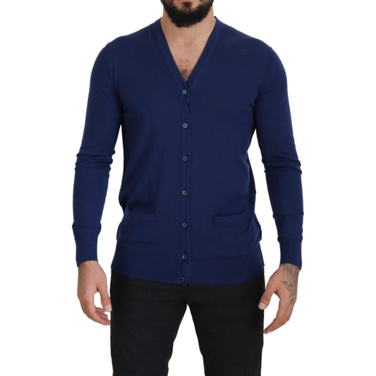 Dolce & Gabbana Elegant Virgin Wool Blue Cardigan Sweater Dolce & Gabbana Dark Slate Gray