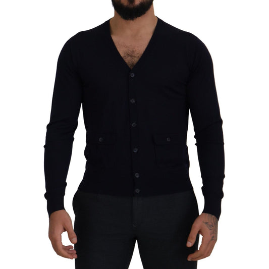Dolce & Gabbana Elegant Virgin Wool Cardigan Sweater in Blue Dolce & Gabbana Black