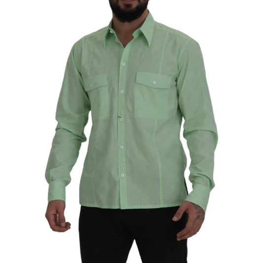 Dolce & Gabbana Mint Green Slim Fit Casual Button-Down Shirt Dolce & Gabbana Slate Gray