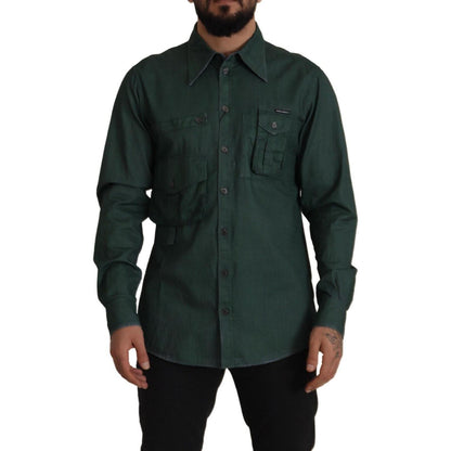 Dolce & Gabbana Dark Green Button Down Long Sleeves Shirt 1728,67345645728,Clothing,Dark Green,Dolce & Gabbana,Dress Shirts - Shirts - Clothing,IT41 | L,Material: 100% Flax,Men,Men - Clothing,New with tags,Shirts - Clothing,Shirts - Men - Clothing