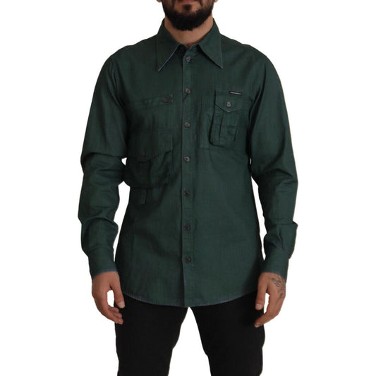 Dolce & Gabbana Dark Green Button Down Long Sleeves Shirt 1728,67345645728,Clothing,Dark Green,Dolce & Gabbana,Dress Shirts - Shirts - Clothing,IT41 | L,Material: 100% Flax,Men,Men - Clothing,New with tags,Shirts - Clothing,Shirts - Men - Clothing
