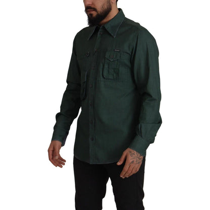 Dolce & Gabbana Dark Green Button Down Long Sleeves Shirt 1728,67345645728,Clothing,Dark Green,Dolce & Gabbana,Dress Shirts - Shirts - Clothing,IT41 | L,Material: 100% Flax,Men,Men - Clothing,New with tags,Shirts - Clothing,Shirts - Men - Clothing