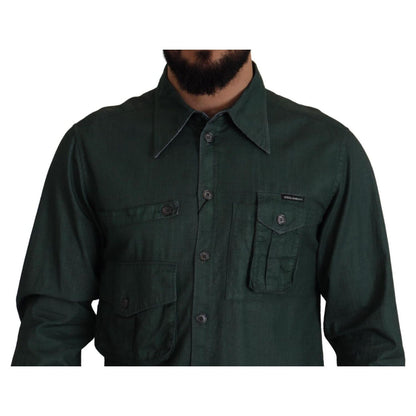 Dolce & Gabbana Dark Green Button Down Long Sleeves Shirt 1728,67345645728,Clothing,Dark Green,Dolce & Gabbana,Dress Shirts - Shirts - Clothing,IT41 | L,Material: 100% Flax,Men,Men - Clothing,New with tags,Shirts - Clothing,Shirts - Men - Clothing