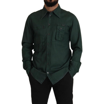 Dolce & Gabbana Dark Green Button Down Long Sleeves Shirt 1728,67345645728,Clothing,Dark Green,Dolce & Gabbana,Dress Shirts - Shirts - Clothing,IT41 | L,Material: 100% Flax,Men,Men - Clothing,New with tags,Shirts - Clothing,Shirts - Men - Clothing
