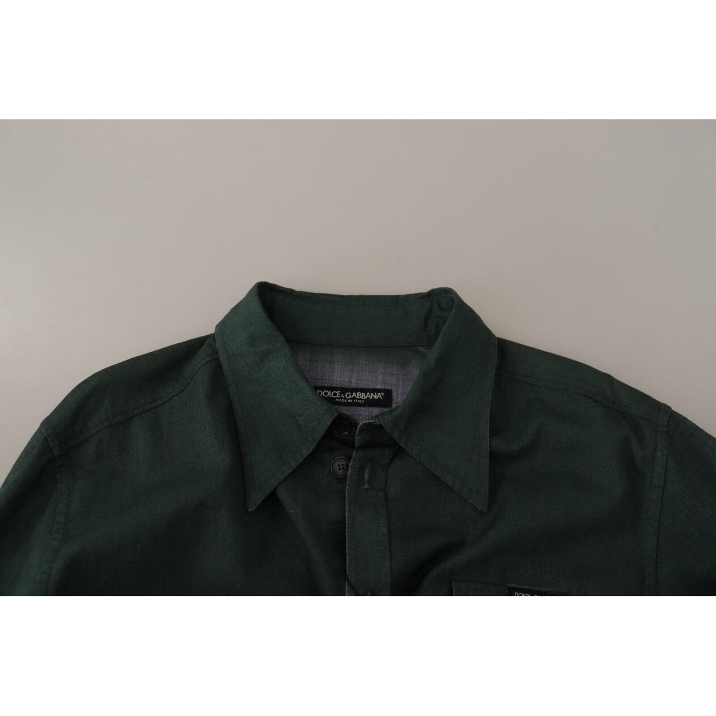 Dolce & Gabbana Dark Green Button Down Long Sleeves Shirt 1728,67345645728,Clothing,Dark Green,Dolce & Gabbana,Dress Shirts - Shirts - Clothing,IT41 | L,Material: 100% Flax,Men,Men - Clothing,New with tags,Shirts - Clothing,Shirts - Men - Clothing