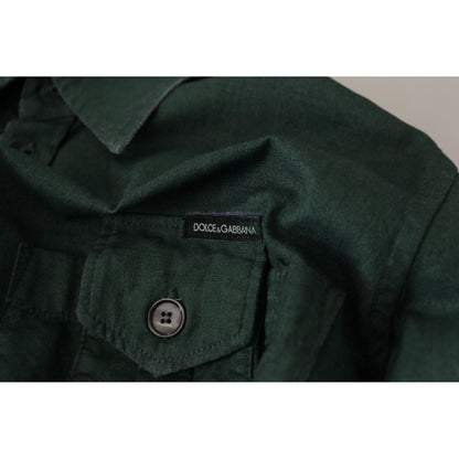 Dolce & Gabbana Dark Green Button Down Long Sleeves Shirt 1728,67345645728,Clothing,Dark Green,Dolce & Gabbana,Dress Shirts - Shirts - Clothing,IT41 | L,Material: 100% Flax,Men,Men - Clothing,New with tags,Shirts - Clothing,Shirts - Men - Clothing