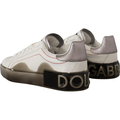 Dolce & Gabbana White Leather Shoes Womens Logo Portofino Sneakers