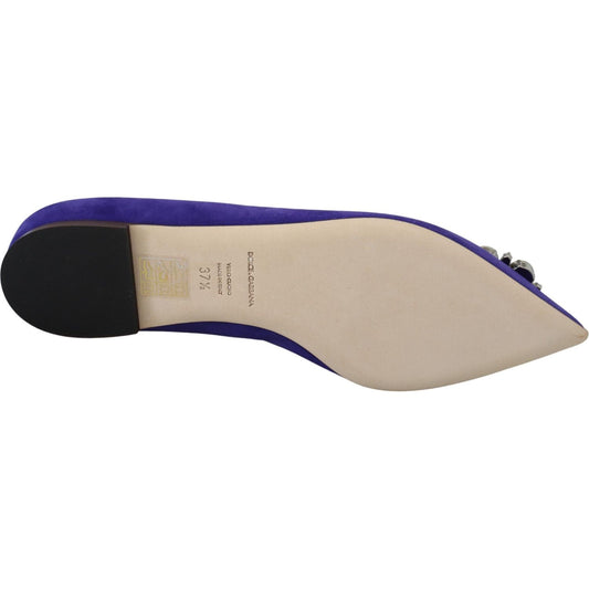 Dolce & Gabbana Embellished Crystal Purple Suede Flats Dolce & Gabbana Tan