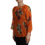 Dolce & Gabbana Orange Floral Print Long Sleeve Blouse