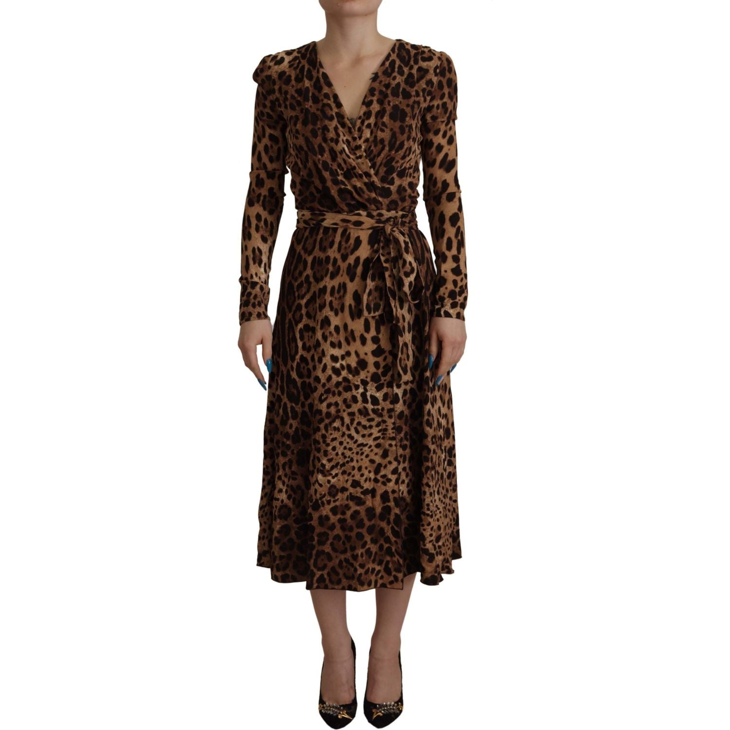 Dolce & Gabbana Brown Leopard Wrap A-line Maxi Viscose Dress