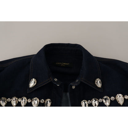 Dolce & Gabbana Blue Denim Crystal Embellish Cotton Jacket