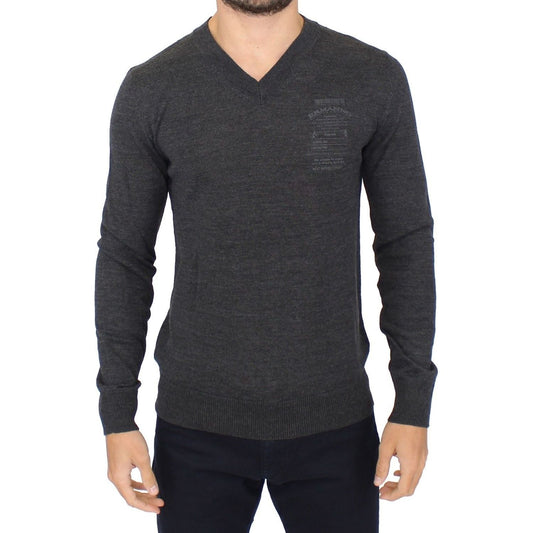 Ermanno Scervino Chic Gray V-Neck Wool Blend Pullover Sweater Ermanno Scervino Dark Slate Gray