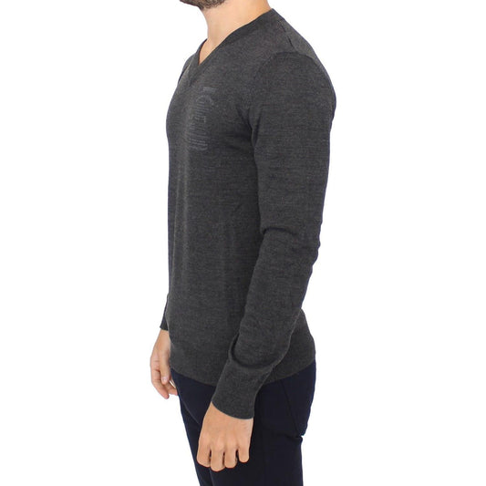 Ermanno Scervino Chic Gray V-Neck Wool Blend Pullover Sweater Ermanno Scervino Dark Slate Gray