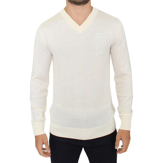 Ermanno Scervino Off-White V-Neck Wool Blend Pullover Ermanno Scervino Light Gray