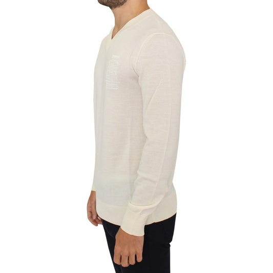 Ermanno Scervino Off-White V-Neck Wool Blend Pullover Ermanno Scervino Light Gray