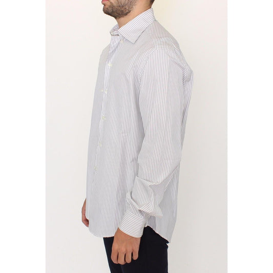 Ermanno Scervino Elegant White and Gray Striped Cotton Shirt Ermanno Scervino Light Gray