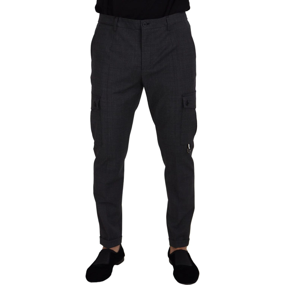 Dolce & Gabbana Gray Checked Cargo Trousers Stretch Pants