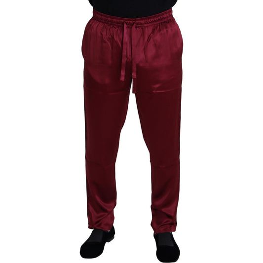 Dolce & Gabbana Silk Lounge Pants in Bordeaux Jeans & Pants Dolce & Gabbana Black