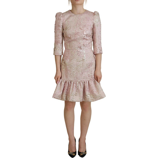 Dolce & Gabbana Elegant Pink Jacquard Midi Sheath Dress WOMAN DRESSES Dolce & Gabbana Rosy Brown