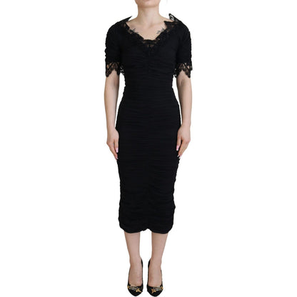 Dolce & Gabbana Black Sheath Midi Bodycon Lace Silk Dress