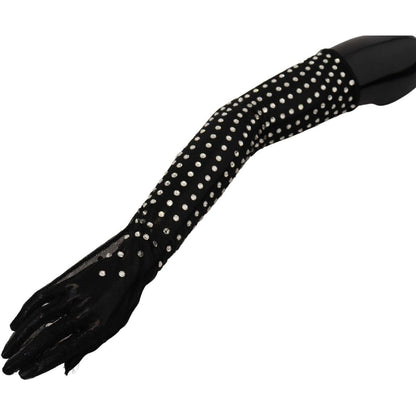 Dolce & Gabbana Black Crystal Elbow Length Cotton Tulle Gloves